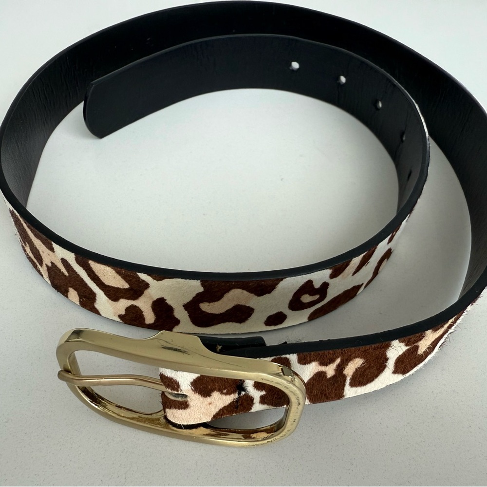 Mango Leopard Print Belt with Golden Metal Buckle